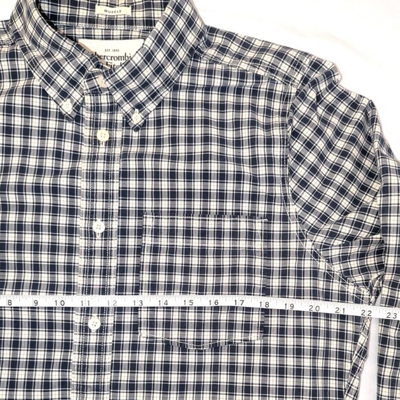 Abercrombie Men's | Y2K Cream & Navy Long Sleeve Cotton Muscle Button Down XL - Picture 8 of 11